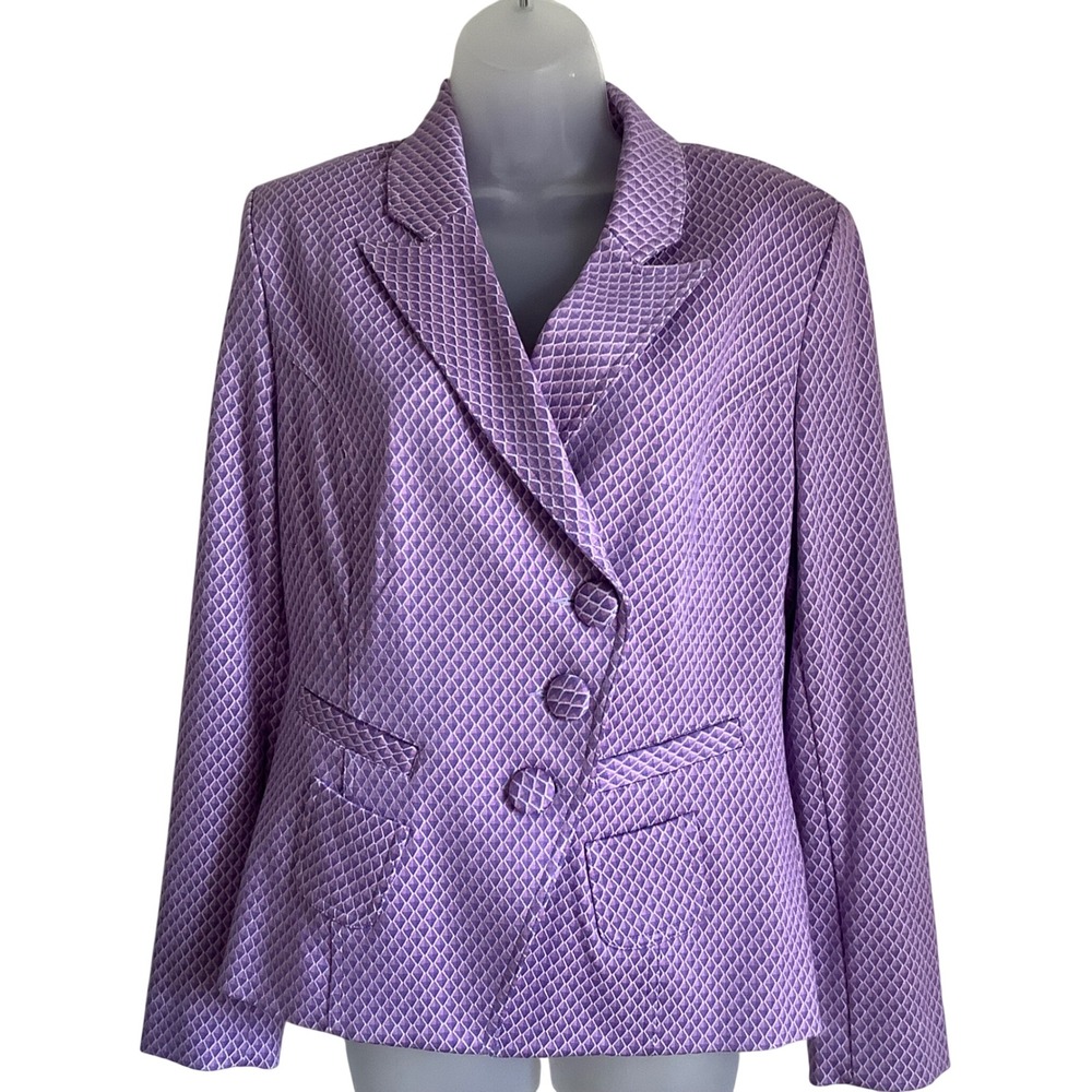 Cabi Purple Diamond Print Blazer Jacket Style 5847 Womens Medium Lavender Blazer